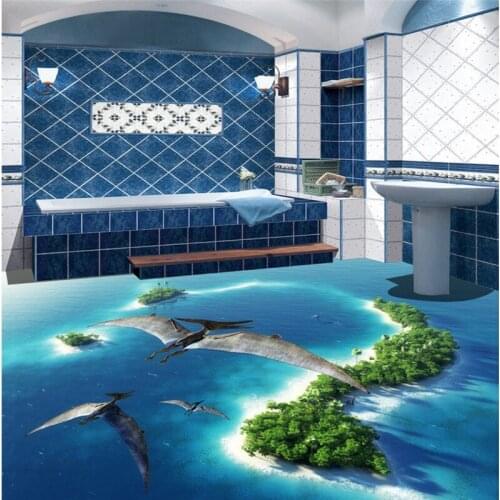 BEIBEHANG Custom Nonwovens Waterproof Wallpaper Jurassic Park Living Room Bathroom 3D Floor Tile Decoration