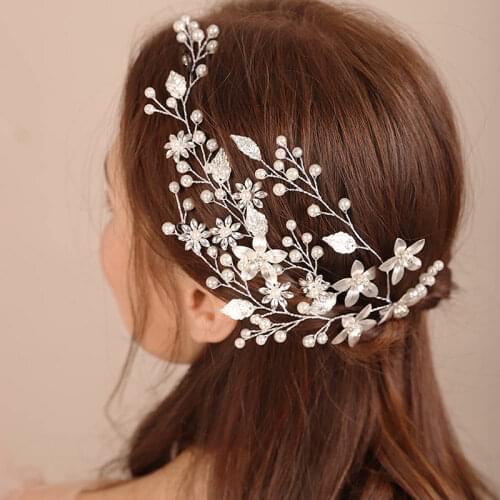 Handmade Gold Flower Crystal Pearl Bridal Headpiece Wedding Headband Hairband Hair Jewelry Wedding Hair Accessories