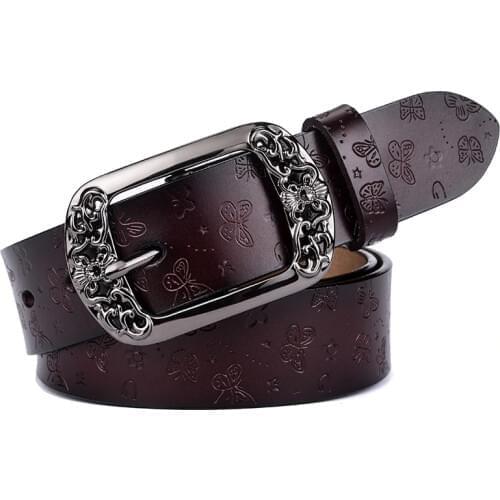 GFOHUO New Designer Fashion Womens Belts Genuine Leather Brand Straps Female Waistband Pin Buckles Fancy Vintage for Jeans