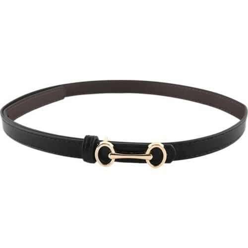 Women Belts Bright PU Leather Metal Buckle Adjustable Belt Ladies Thin Black Waist Strap Belt Waistband For Dress