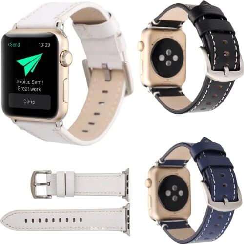 Watchband for Apple Watch Series 3 2 1 Litchi Genuine Leather Band Bracelet 42mm 38mm Wristband for iWatch Replacement Strap