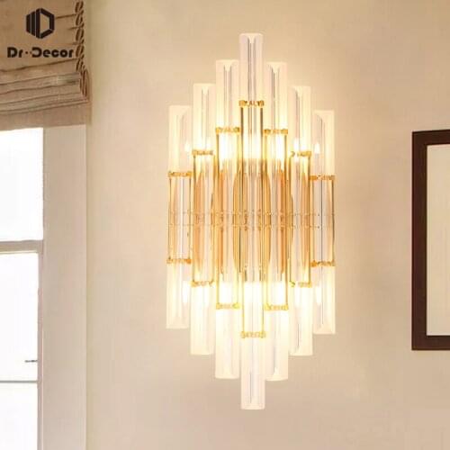 Nordic Luxury Copper Crystal Led Wall Lamps Home Decor Sconces Bedroom Light Fixture Bedside Living Room Hotel Aisle Wall Lights