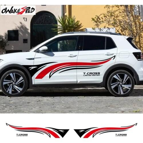 Car Sport Stripes Styling Door Both Side Decor Sticker For Volkswagen T-cross R line Auto Body Decor Vinyl Decals