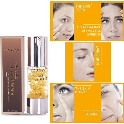 24K Gold Caviar Facial Serum Whitening Moisturizer Anti Aging Anti Wrinkle Natural Organic Collagen Face Essence 30ML