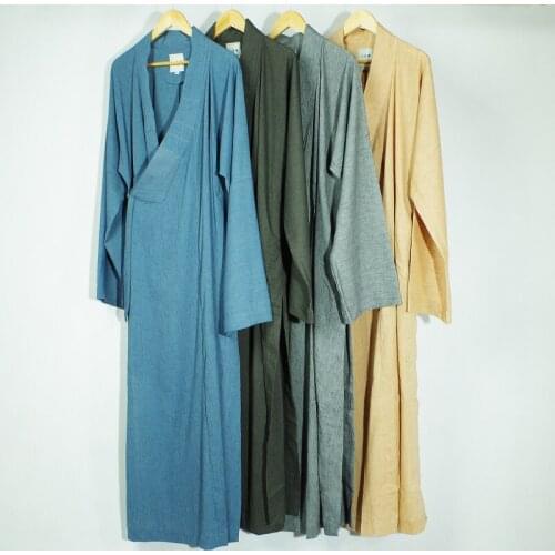 Unisex Top Quality Cotton&Linen Buddhist Zen Lay Meditation Robe Uniform Gown Abbot Shaolin Monk Suits