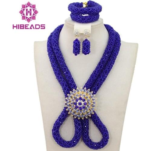 Splendid Royal Blue Bridesmaid Jewelry Set for African Wedding Beads Crystal Bridal Jewelry Set Blue Free Shipping WB400