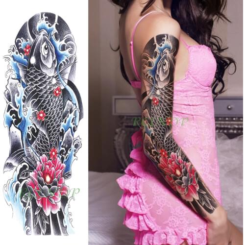 Waterproof Temporary Tattoo Sticker carp fish Japanese style water flower full arm fake tatto flash sleeve tatoo for men women