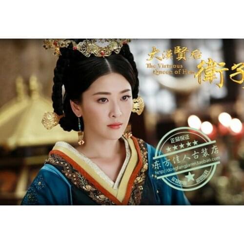 Oriental Costume Blue Female Hanfu Costume TV Play Legend of Great Han Empress Weizifu Princess Pingyang Costume Set
