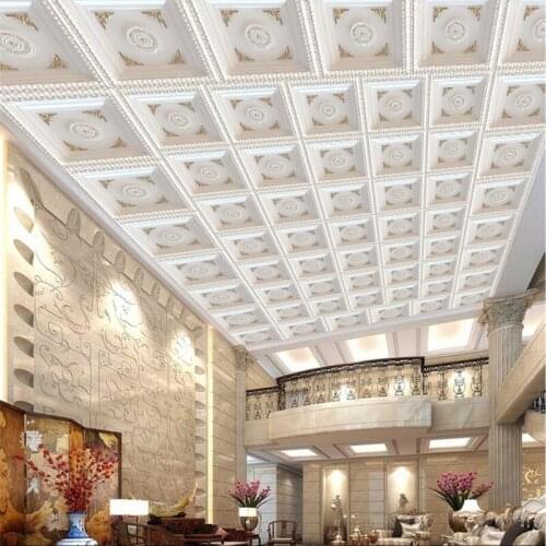Wellyu European relief white checkered sandstone ceiling ceiling background custom large mural wallpaper papel de parede