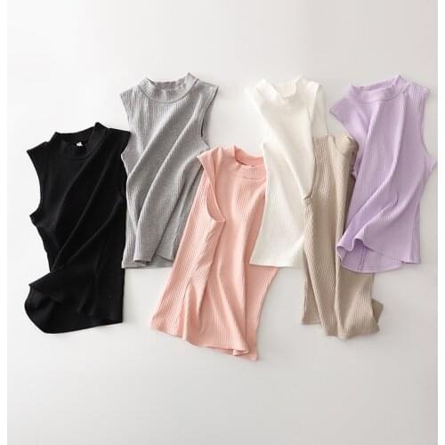 2021 New Women T shirt Autumn Spring Sleeveless Solid Color Tops & Tees Cotton T shirts Women Lady Tshirt 5 Colors Clearance