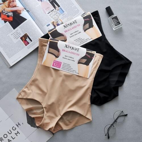 Fashion Sculpting High Waist Hips Ice Silk Abdomen Panties Women Postpartum Large Size Tight Shape Waistless Summer Thin Section