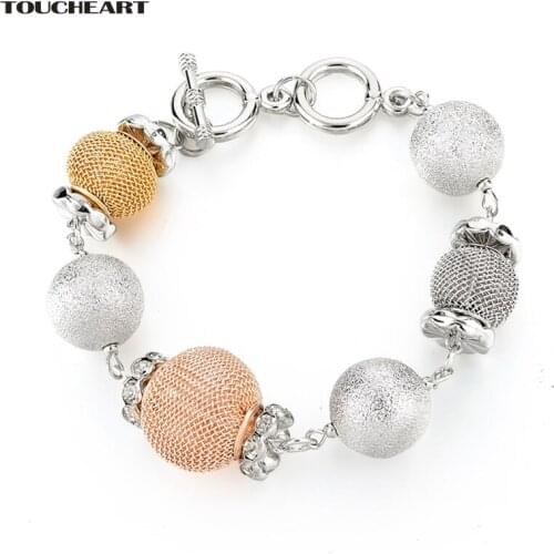 TOUCHEART Handmade Charm Silver Ball Friendship Bracelets & Bangles For Women Jewelry Crystal Stainless Steel Bracelet SBR160026