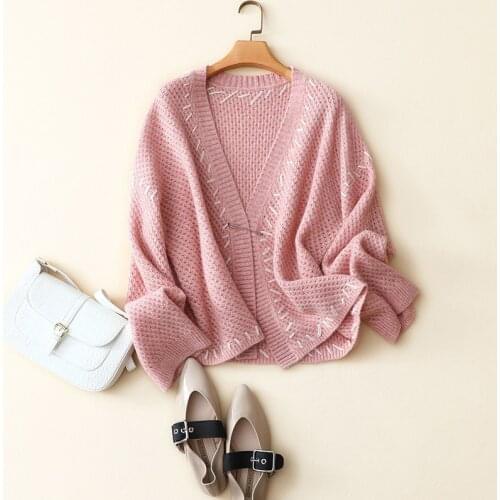 Women Tops Winter 2019 Womens New Arrival Sweaters 100% Cashmere Open Stitch High Street V-Neck Solid Cardigan Fashion