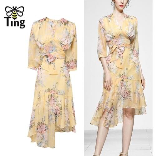 Tingfly Summer Casual Floral Print Slim Cropped Top Blouse & Ruffles Midi Skirts Women 2 Pieces Sets Light Chiffon Dress Sets