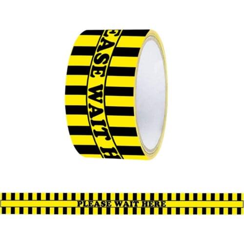 1Roll Please Wait Here Warning Floor Tape Social Distancing Marking Tape Yellow Floor Marking Tape