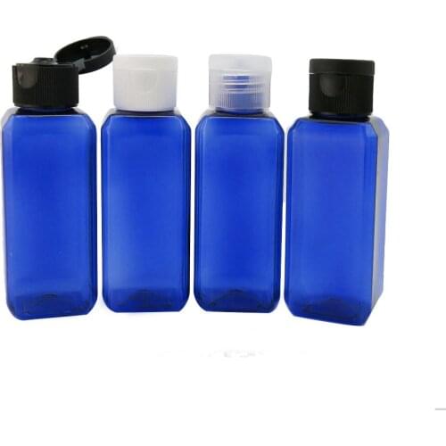 100pcs 50ml Blue Square Plastic Lotion Shampoo Bottle with Flip Top Cap 50CC Empty Rectangle Hotel Bottle