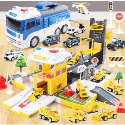 2 in 1 Assemble Racing Tracks Rail Car Toy Large Size Container Truck Inertia Car Parking Lot Diecast Toy For Children Gifts