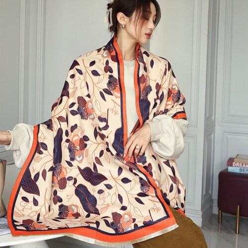 2021 Women Winter Fashion Floral Scarf Women Cashmere Imitation Pashmina Large Double-sided Thick Warm Shawl Blanket Wraps