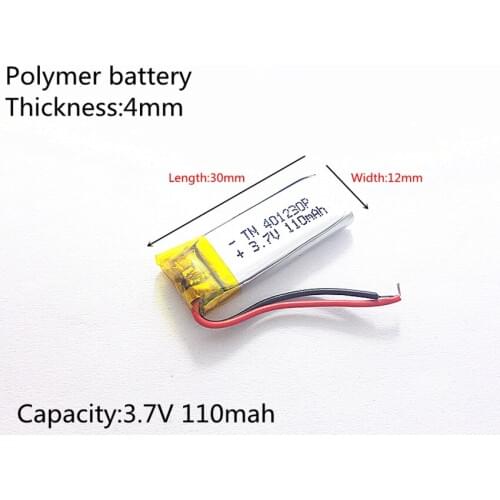 3.7V 110mAh 401230 Lithium Polymer Li-Po li ion Rechargeable Battery cells For Mp3 MP4 MP5 GPS PSP mobile bluetooth
