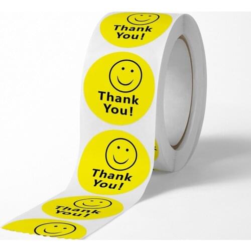 500pcs/Roll Thank You Washi-Masking-Tape Round Smile Face Stickers Seals DIY Scrapbook Envelope Gift Package Decoration Labels