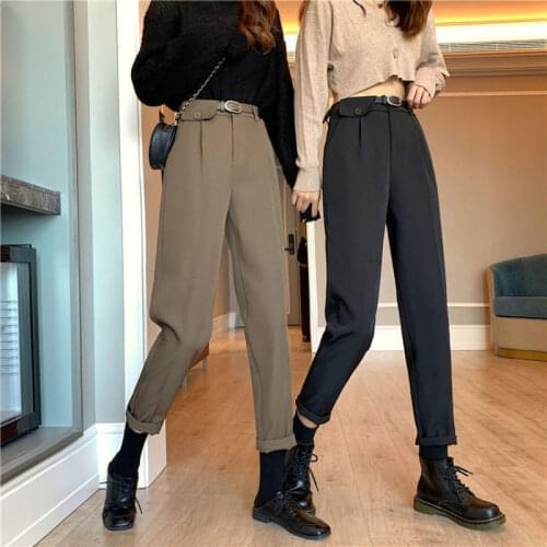 Wavsiyier Autumn Winter Loose Solid Suit Pant Office Straight Plus Size Wide Leg Korean Casual 2020 High Waist Trousers Women