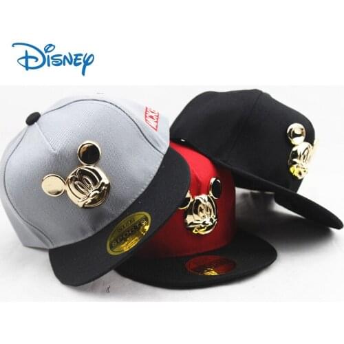 Disney Cartoon Mickey Childrens Hat Golden Mickey Badge Cotton Flat Brim Hip-Hop Hat Kids Boys Girls Baseball Cap Casual Hat