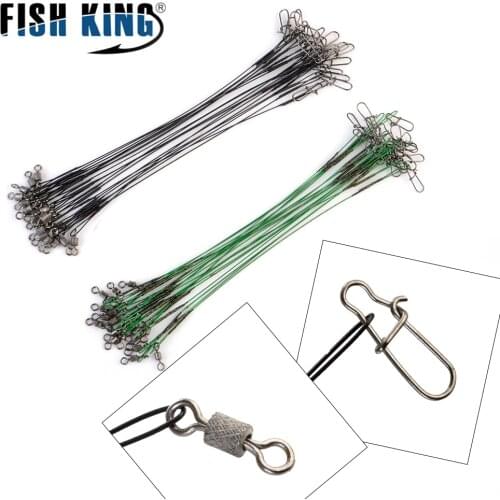 FISH KING 20pcs/lot Steel Wire Leader With Swivel Fishing Accessory 16CM 20CM 25CM Fishing Line 2 Colors Fishing Lure Tackle