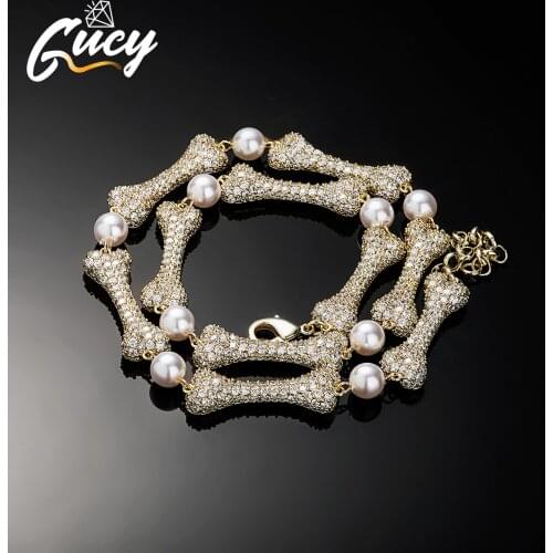GUCY New Design Hip Hop Bone Pendant Necklaces With CZ Women Mens Fashion Punk Party Choker Jewelry