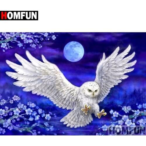 HOMFUN Paint With Diamond Embroidery "Flower owl moon" Diamond Painting Full Square Round Picture Of Rhinestone Decor A27284