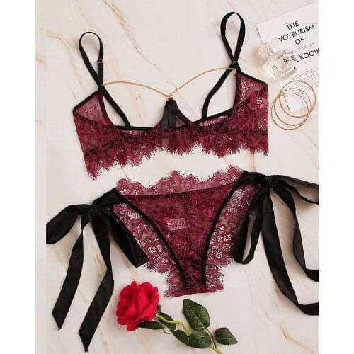 Women Sexy Lingerie Set Lace Bra without Underwire Female Erotic Lingerie Bras Bow Bandage Briefs Set Underwear Ropa Mujer