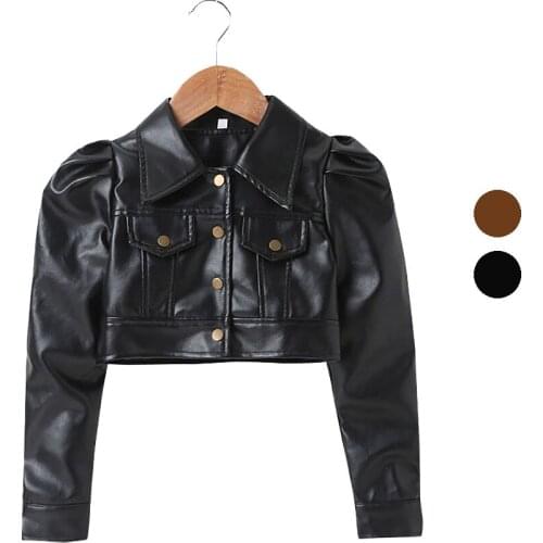 Cool Girls Short Leather Jacket Childrens Clothing Girl Motorcycle Punk Leather Jacket for 3-7 Years Old Kid Windbreaker Outfit