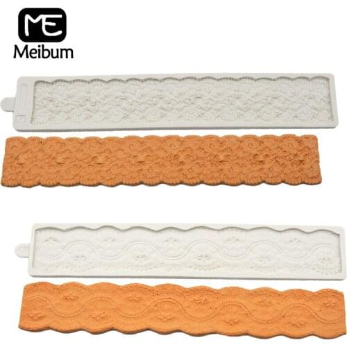 Meibum 2 Types Long Lace Ruffle Petal Silicone Fondant Cake Mold Wedding Party Pastry Paste Sugar Craft Border Decorating Mould