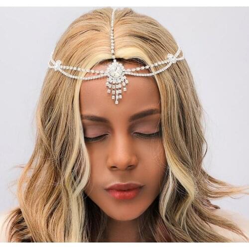 Fashion Extravagant Multi-layer Rhinestone Hair Chain Headdress Sexy Bride Wedding Forehead Crystal Tassel Hair Accessories