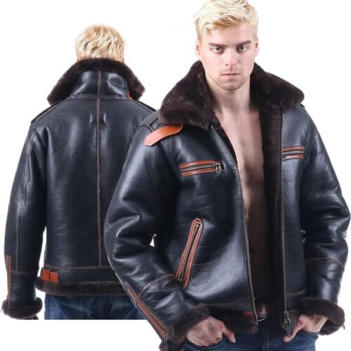 B3 shearling Bomber Fur military pilot World II Flying aviation air Leather jacket Environmental protection of leather Mens B6