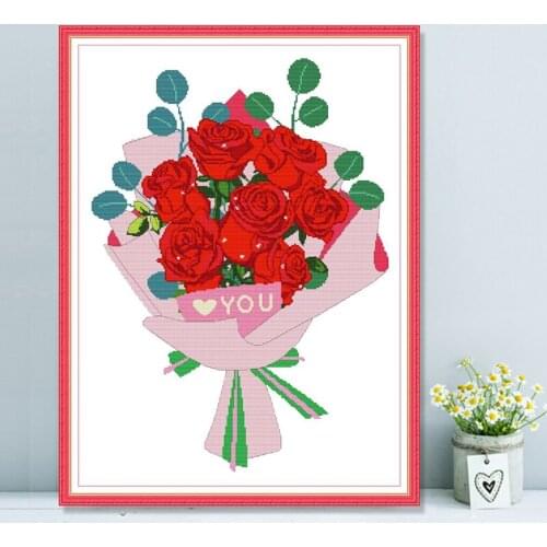 Flower Cross Stitch Kit Rose 14ct 11ct Printed Cloth Embroidery Manual Needlework Home Decoration Hanging Picture for Boyfriend