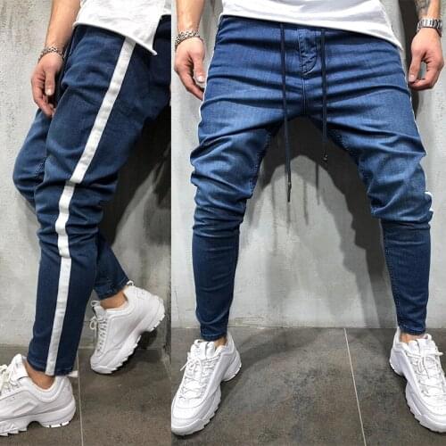 New Mens Pants High Waist Side Striped Jean Homme Stretch Jeans Casual Trousers Male Pencil Pants Denim Skinny Jeans for Men