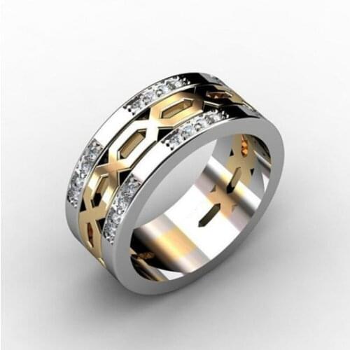 New Accessories Gold-Plated Inlaid Rhinestone Two-Color Ring Mens Ring Punk Jewelry