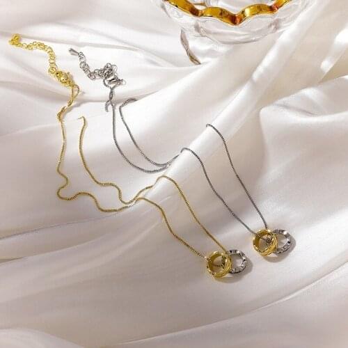 Origin Summer Korean Two-color Circle Geometrical Pendant Necklace for Women Unique Design Hollow Out Necklace Jewelry Hot