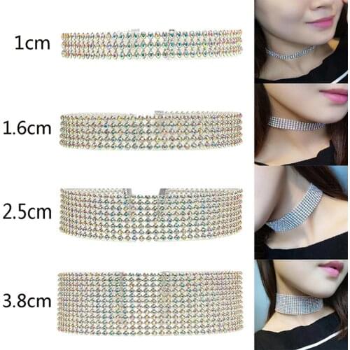 Fashion Jewelry Women Men Punk Hip Hop Bundle Neck Element Mesh Choker Necklace Inlay Rhinestone Crystal Lobster Clasp Collar