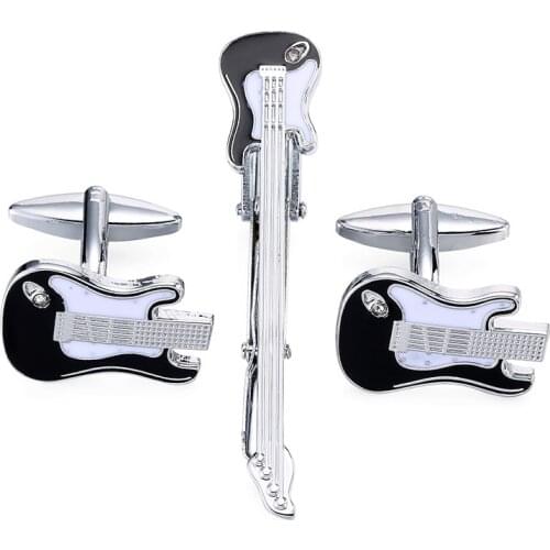 Drop Shipping Violin Tie Clip Cufflinks Set High Quality music Guitar Necktie Pin Tie Bars Clip Clasp Business wedding Jewelry