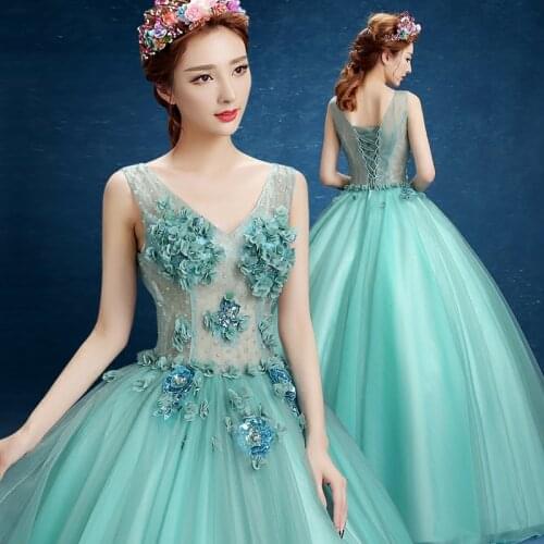 Real luxury v neck flower beading Medieval dress Renaissance gown Sissi royal princess dress Victoria dress Belle Ball