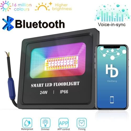 LED Flood Light 24W Outdoor Color Changing Landscape Lighting RGBCW Bluetooth Mesh and APP Control Smart Floodlights IP66