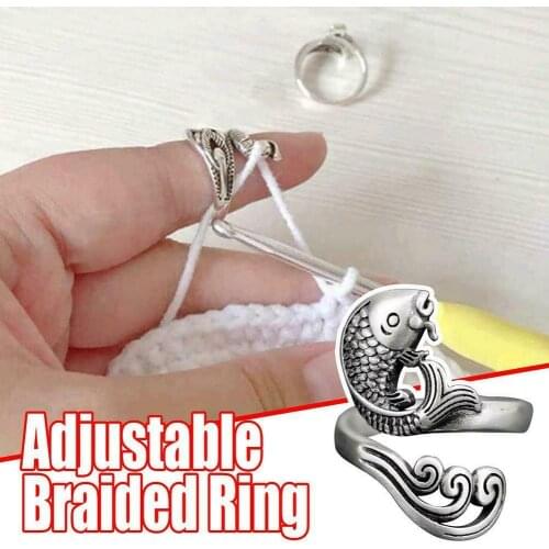 Vintage adjustable Knitting Loop Crochet Knitting Ring Yarn Guide Finger Holder Knitting Thimble for Crochet Knitting Craft