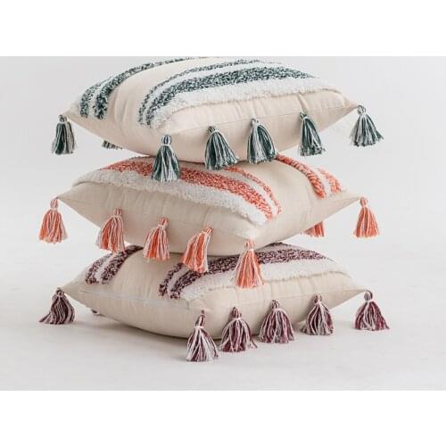 Tufted Cushion Cover Stripe Pillow Cover 45x45cm/30x50cm For Sofa Bed Living Room Home Decoration High-end Tassel Pillowcase