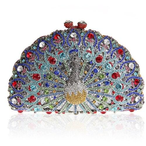 XIYUAN Female Elegant Peacock Clutch Women Crystal Evening Purses and Handbags Wedding Party Bridal Rhinestone Minaudiere Bag