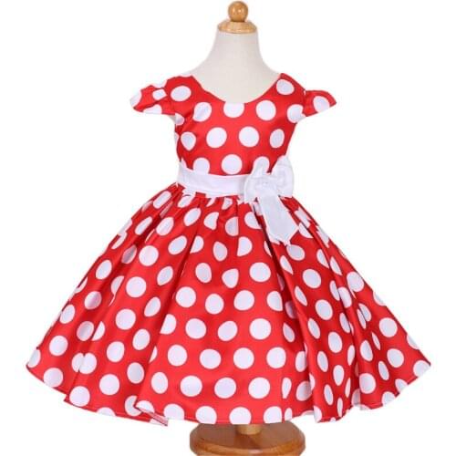 Girls Polka Dots Cap Sleeves Princess Skirt Bowknot Tutu Dress