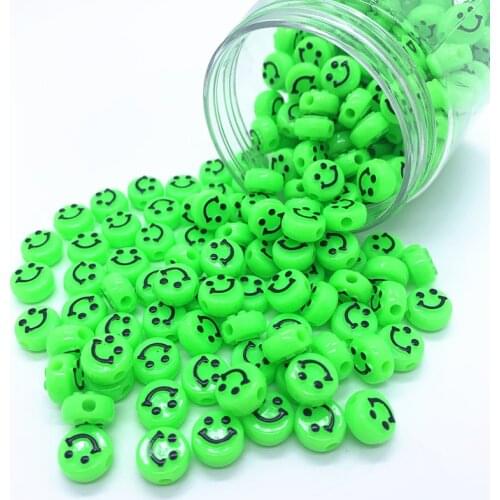 30pcs 10mm Green Simulation Smiley face Acrylic Shape Spacer Beads For DIY Handmade Jewelry Accessories Make#09