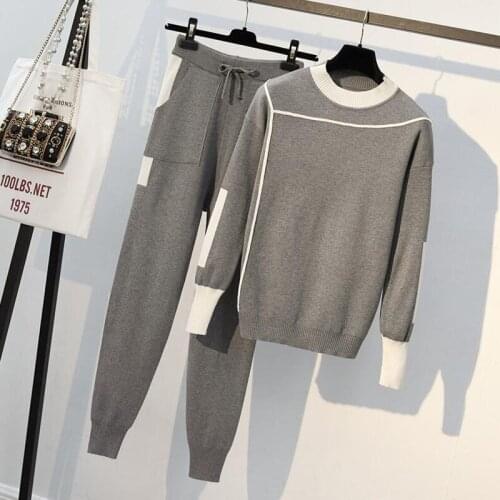 Casual 2 Piece Set Tracksuits Women Long Sleeve Sweater Knit Top + High Waist Harem pants 2020 Autumn Knitted Suit Outfits