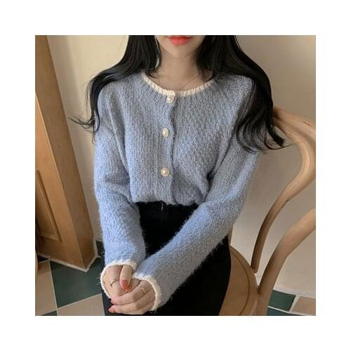 Women 2020 New Fashion Korean Style Beading Button Chic Elegant Autumn Winter Sweaters Knitted Cardigan Sweater Tops