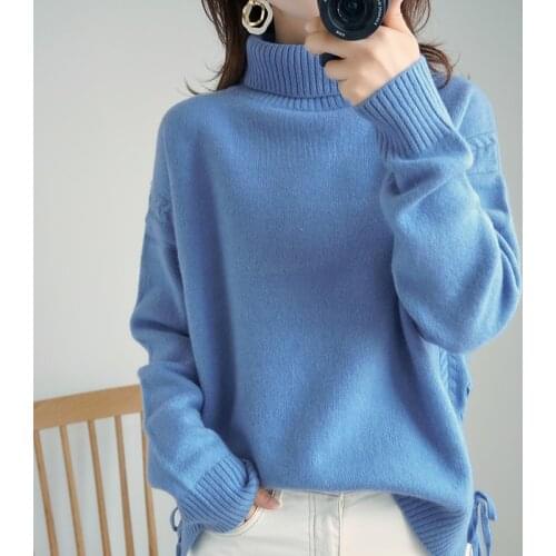 Winter high collar cashmere sweater female thickening 100% pure wool twist head large size short paragraph bottoming shirt loose